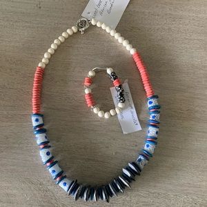 Florida Cowgirls Glass Necklace Bracelet Set Bone Wood African Glass Bead Handmd
